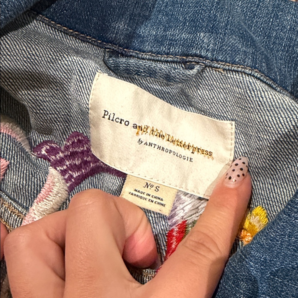 Anthropology Pilcro Amore Embroidered Denim‎ Love Jacket - Picture 8 of 9